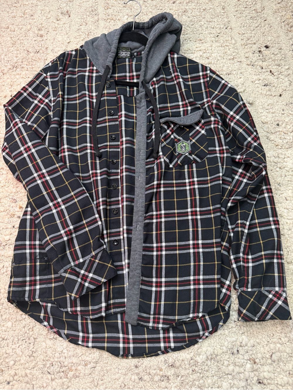Men's Plaid Hooded Button-Down Shirt - Gray/Black
